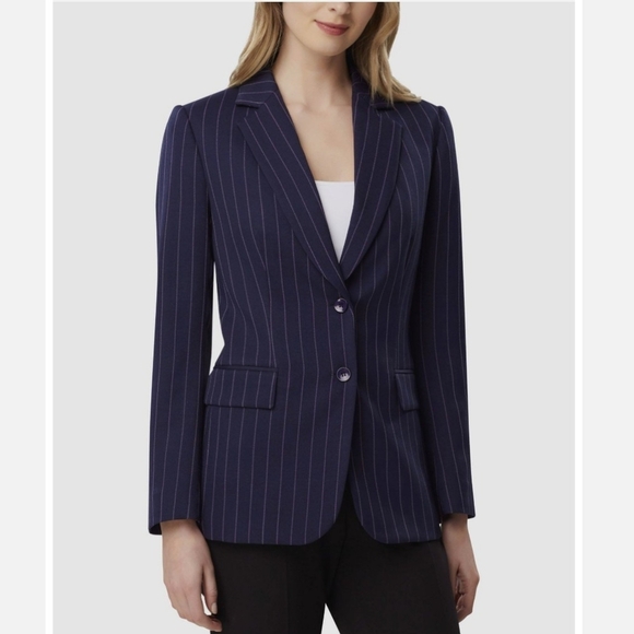 NEW Tahari ASL Pinstripe Charcoal Tailored Jacket Designer Office Blazer Coat - Picture 14 of 15